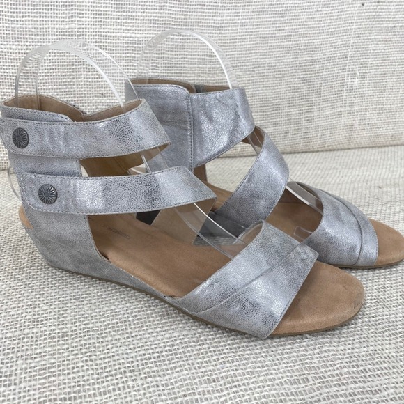 Rockport Shoes - Rockport Briah Perf Sling Silver Metallic Wedge Sandals CH5113‎ Womens 7.5 M